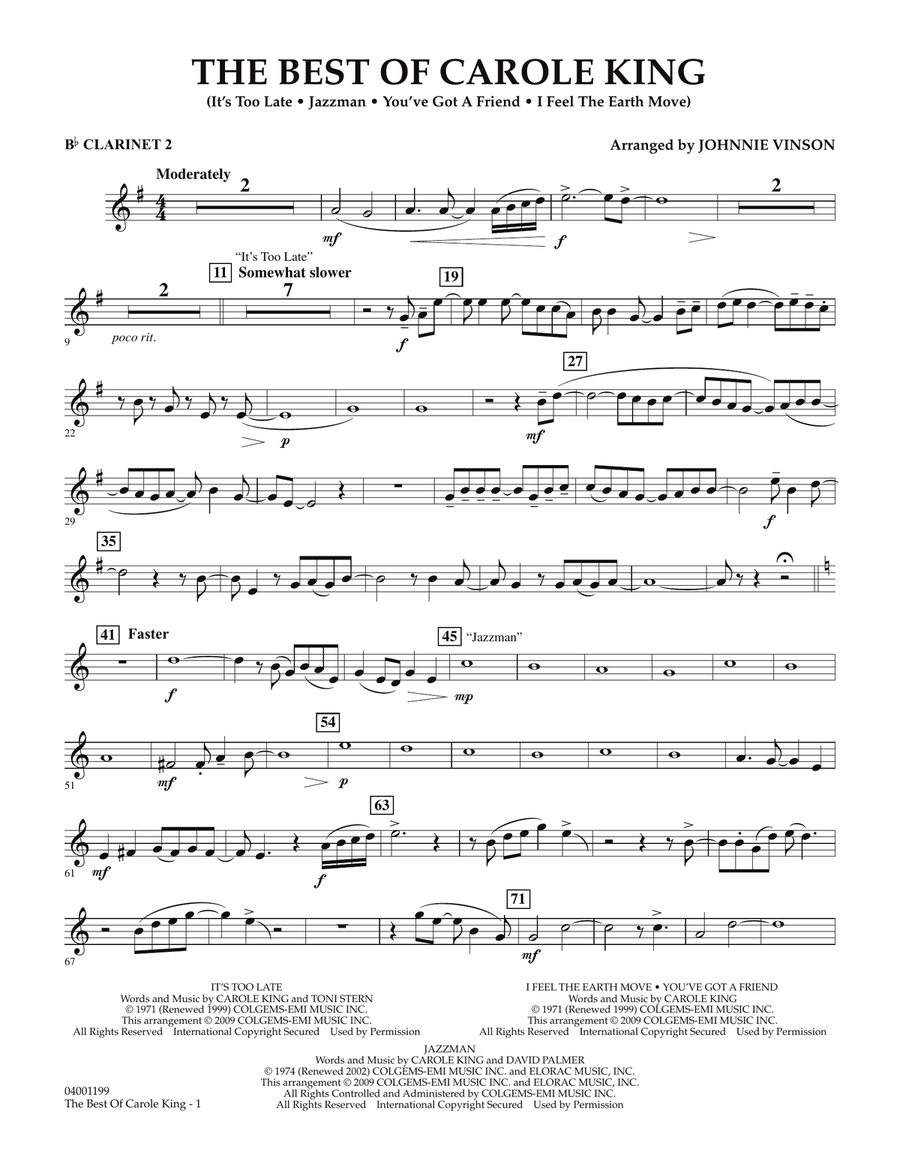 The Best of Carole King - Bb Clarinet 2