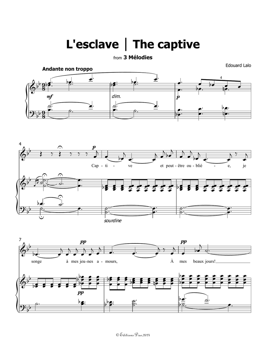 L'esclave, by Edouard Lalo, in B flat Major Piano, Vocal scores gallery preview page 3