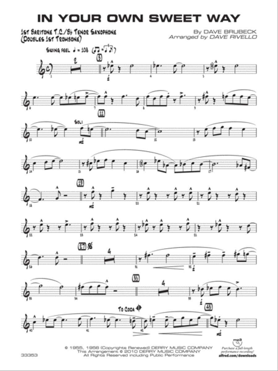 In Your Own Sweet Way: Baritone T.C. Jazz Ensemble scores gallery preview page 1