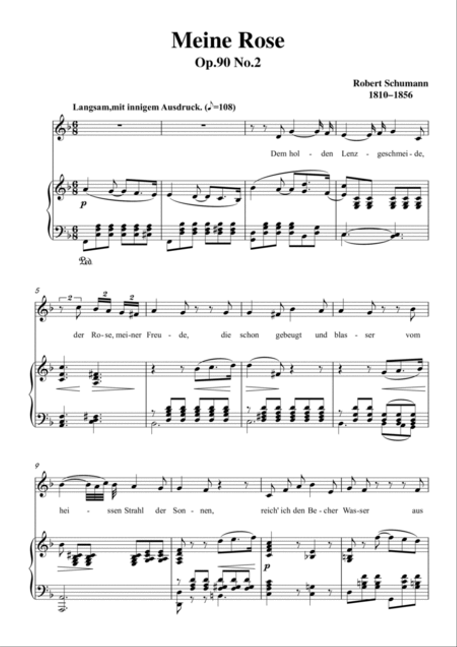 Schumann-Meine Rose in F Major for Voice and Piano Voice Solo scores gallery preview page 2