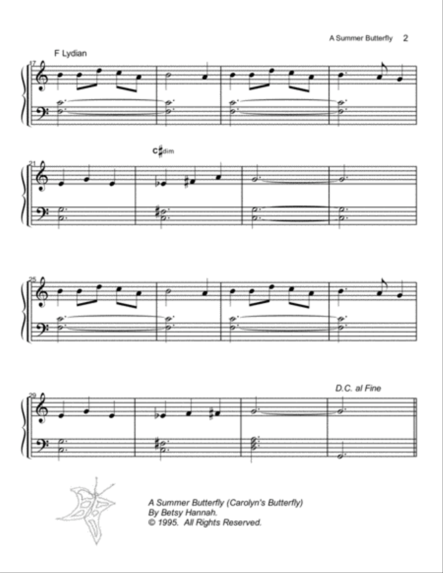 A Summer Butterfly and Whisperings : 2 piano solos by Betsy Hannah Piano Solo scores gallery preview page 3