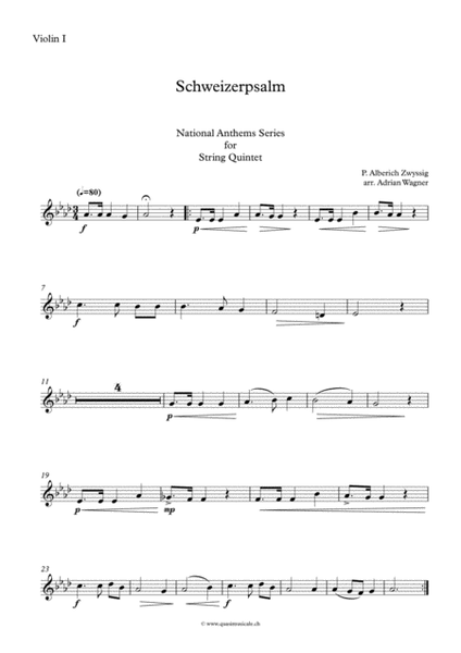 "Schweizerpsalm" (National Anthem of Switzerland) String Quintet arr. Adrian Wagner image number null