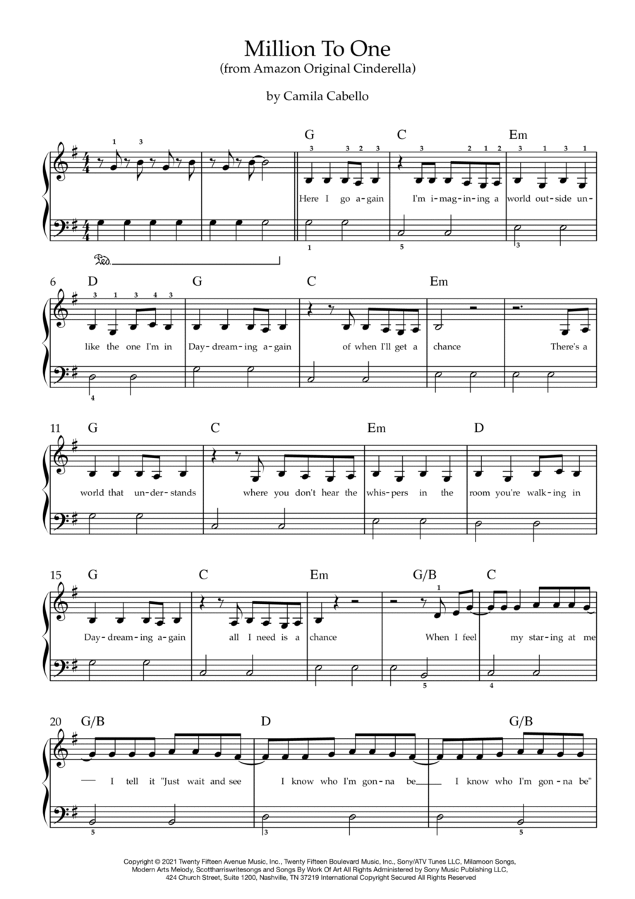 Million To One Easy Piano scores gallery preview page 1