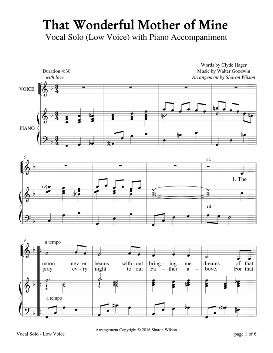That Wonderful Mother of Mine - Low Voice (Vocal Solo with Piano Accompaniment) Piano, Vocal scores gallery preview page 4