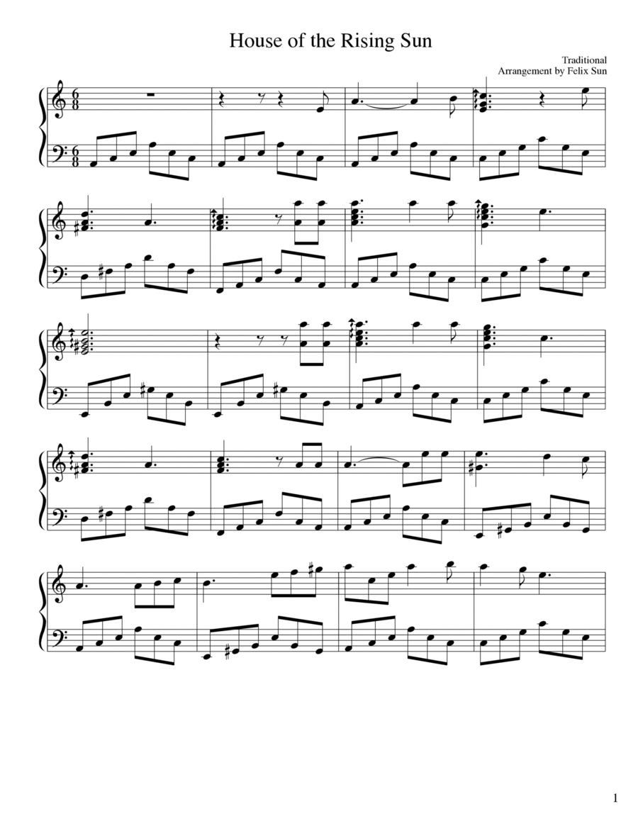 House of the Rising Sun (Piano Solo) Piano Solo scores gallery preview page 1