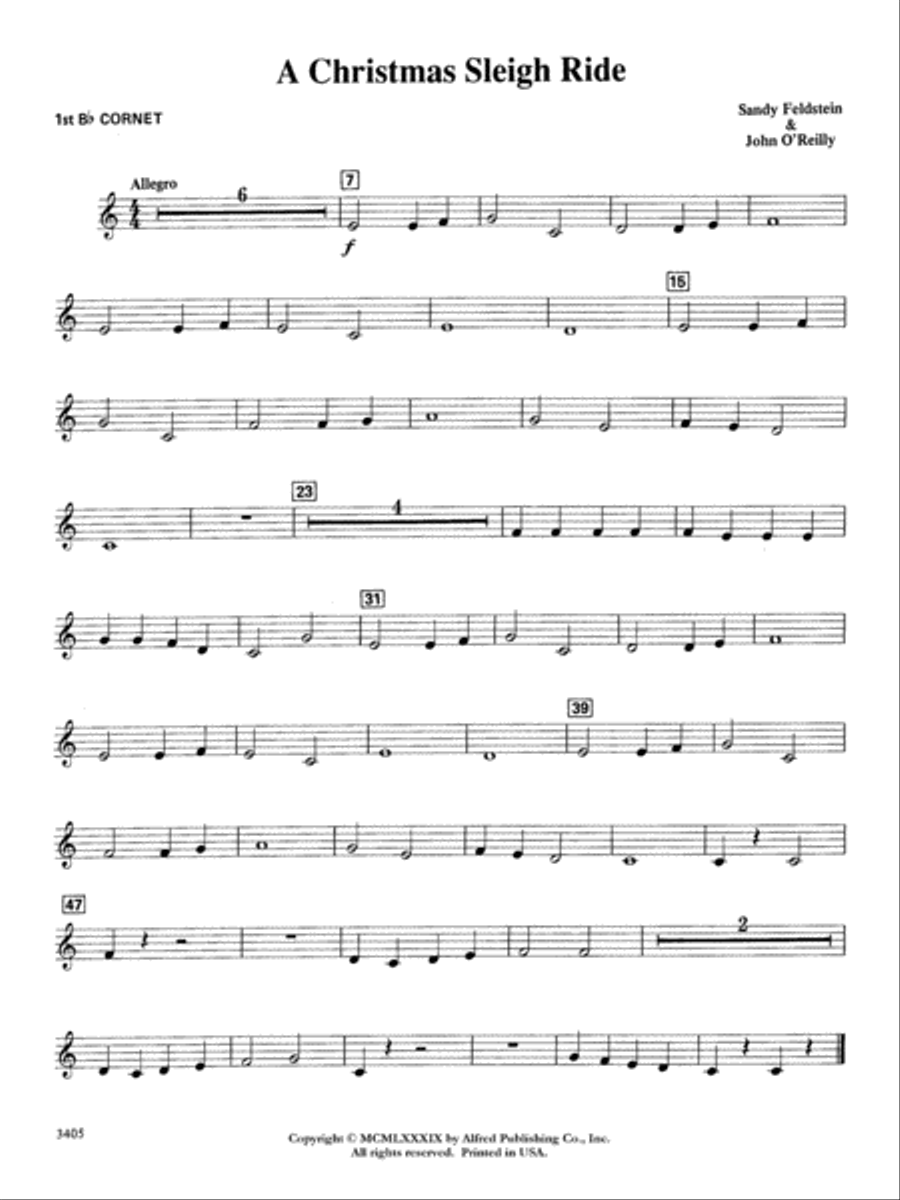 A Christmas Sleigh Ride: 1st B-flat Cornet Concert Band scores gallery preview page 1