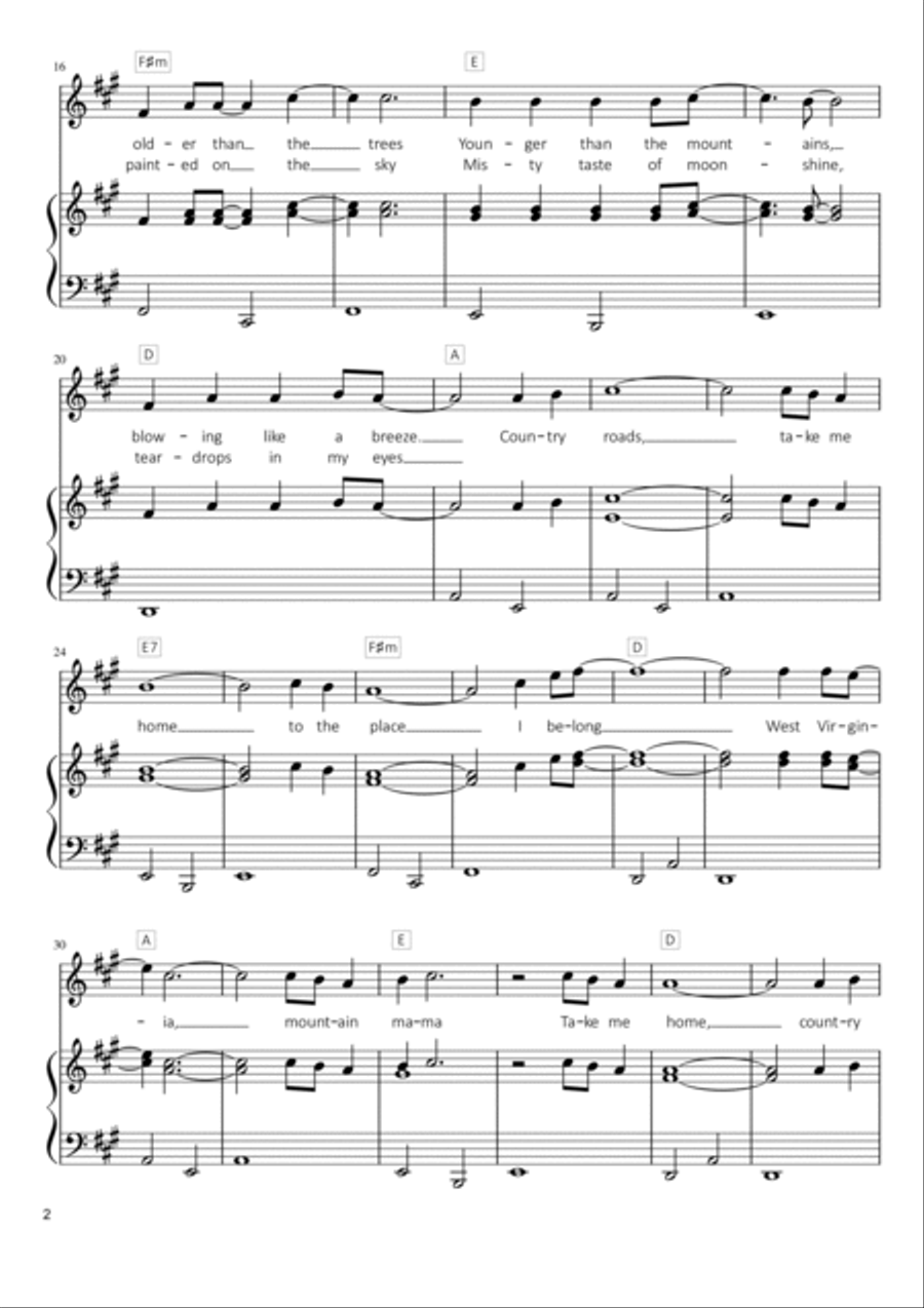 Take Me Home, Country Roads Piano, Vocal scores gallery preview page 2