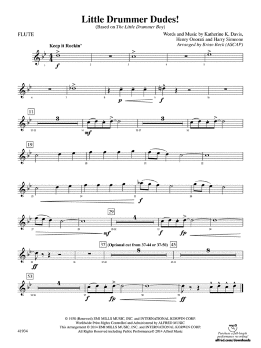 Little Drummer Dudes!: Flute Concert Band scores gallery preview page 1