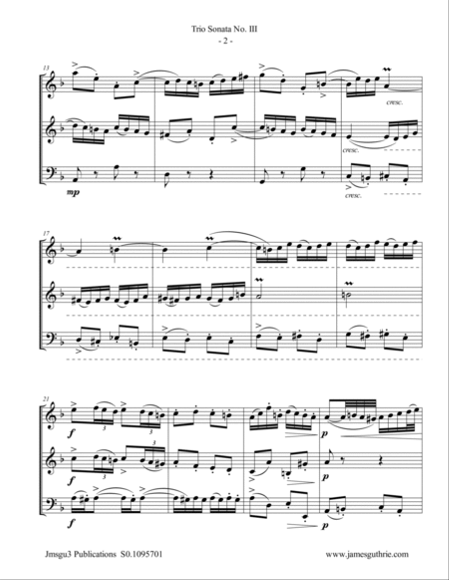 BACH: Trio Sonata No. 3 BWV 527 for String Trio String Trio scores gallery preview page 2