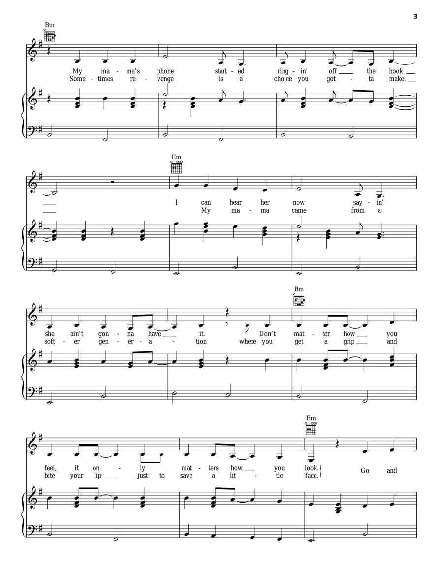 Mama's Broken Heart Piano, Vocal, Guitar scores gallery preview page 3