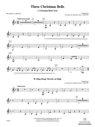 Three Christmas Bells (I. Ukranian Bell Carol, II. Ding Dong! Merrily on High, III. Jingle Bells): B-flat Bass Clarinet