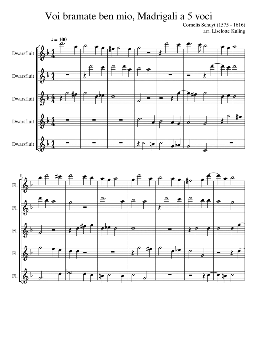 Voi bramate ben mio, Madrigali a 5 voci Woodwind Quintet scores gallery preview page 1