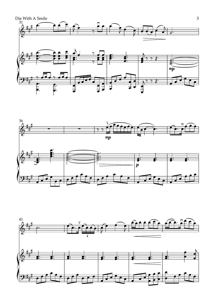 Die With A Smile Violin Solo scores gallery preview page 3
