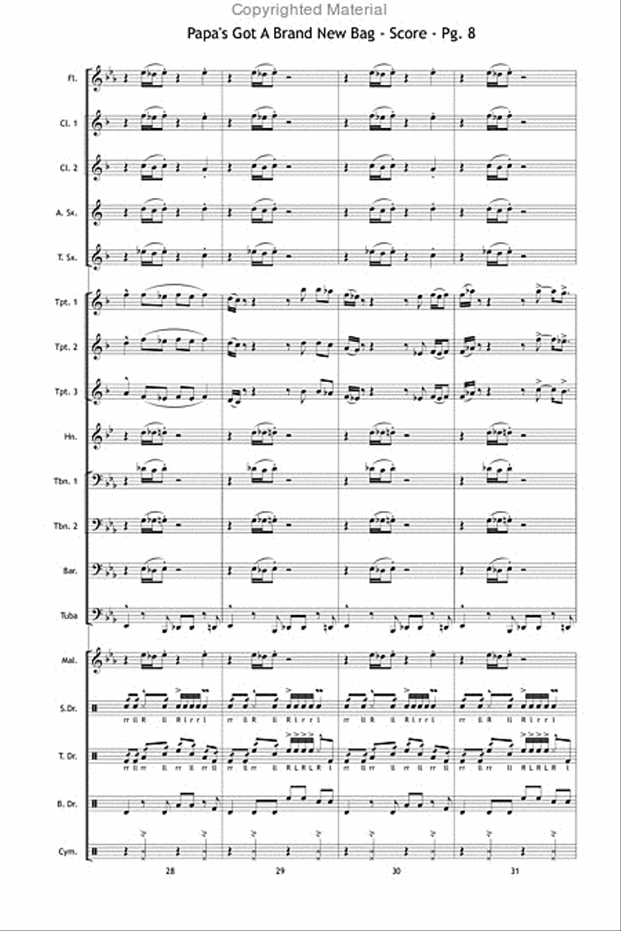Papa's Got a Brand New Bag Marching Band scores gallery preview page 9
