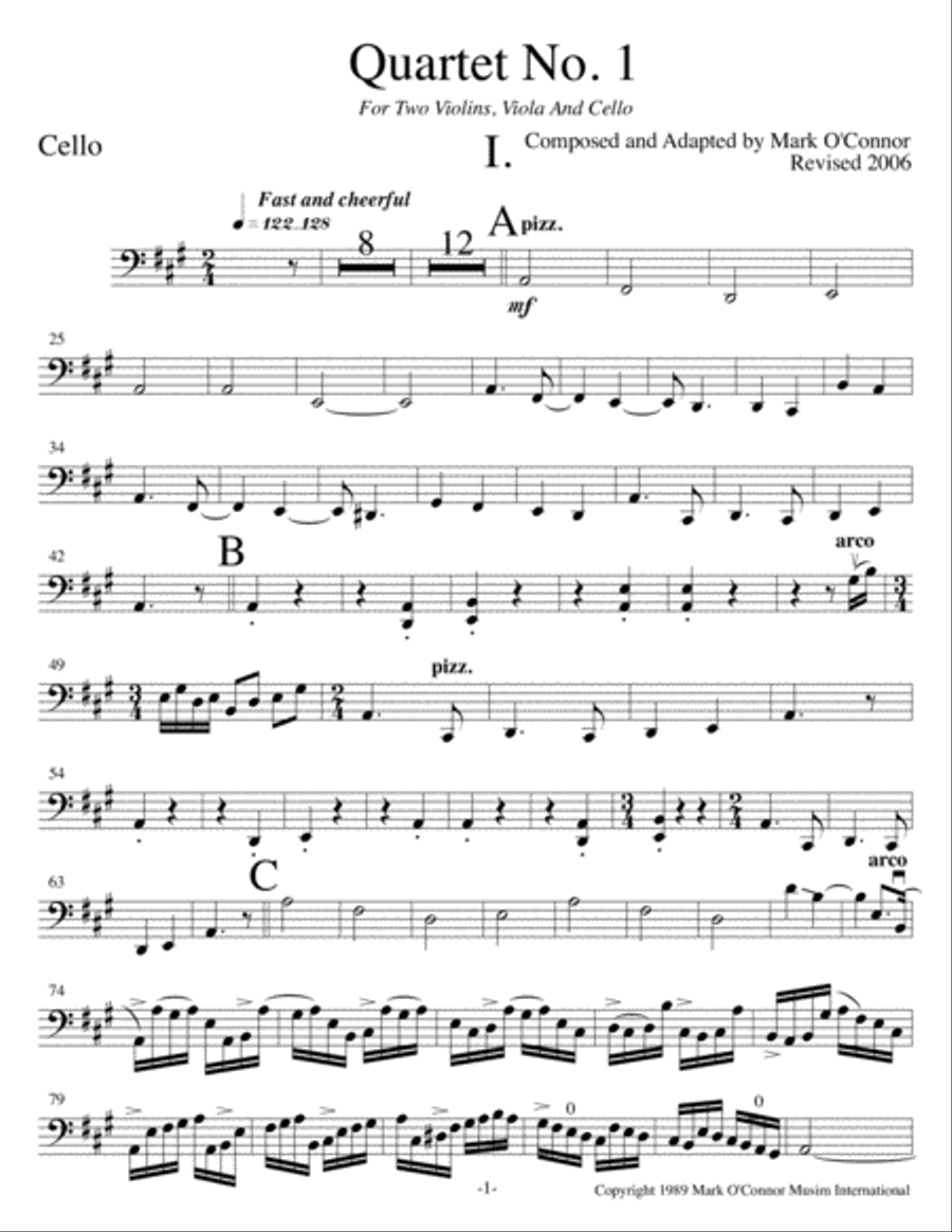 String Quartet No. 1 (cello part - two vlns, vla, cel) String Quartet scores gallery preview page 4