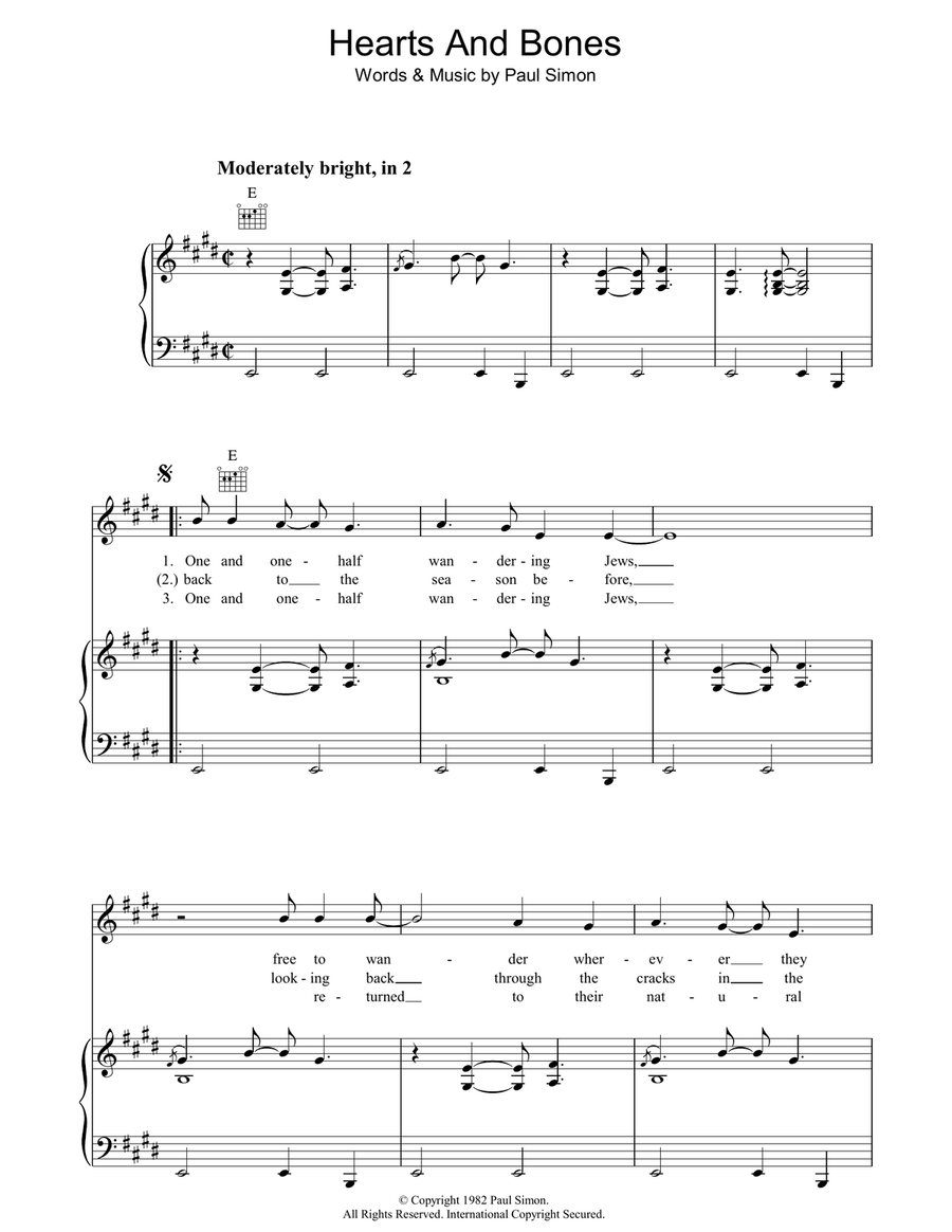 Hearts And Bones Piano, Vocal, Guitar scores gallery preview page 1