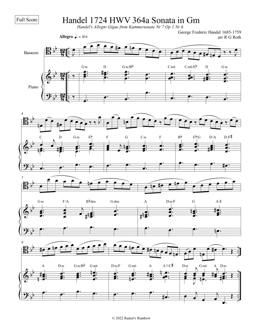 Handel's Gigue or Tarantela For Bassoon Solo Bassoon Solo scores gallery preview page 1