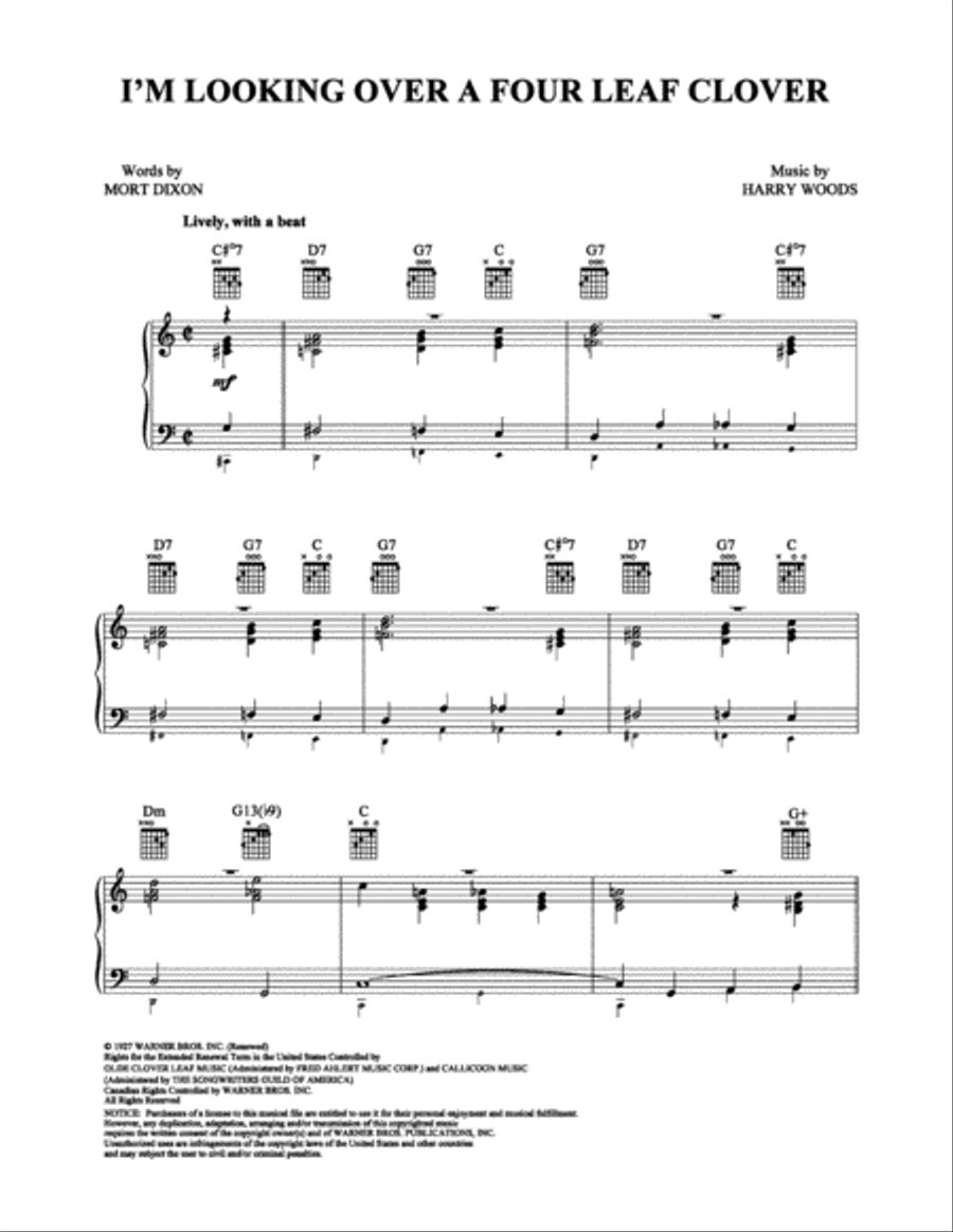 I'm Looking Over a Four-Leaf Clover Piano, Vocal, Guitar scores gallery preview page 1