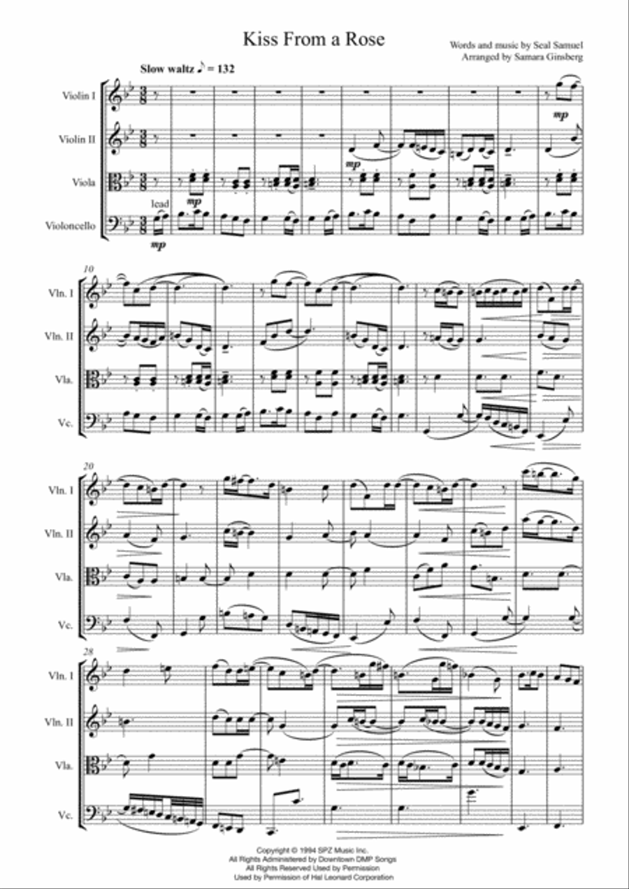 Kiss From A Rose Kiss From A Rose String Quartet scores gallery preview page 1