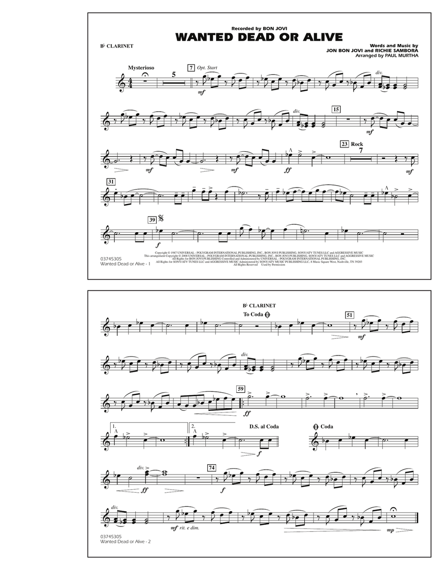 Wanted Dead or Alive - Bb Clarinet