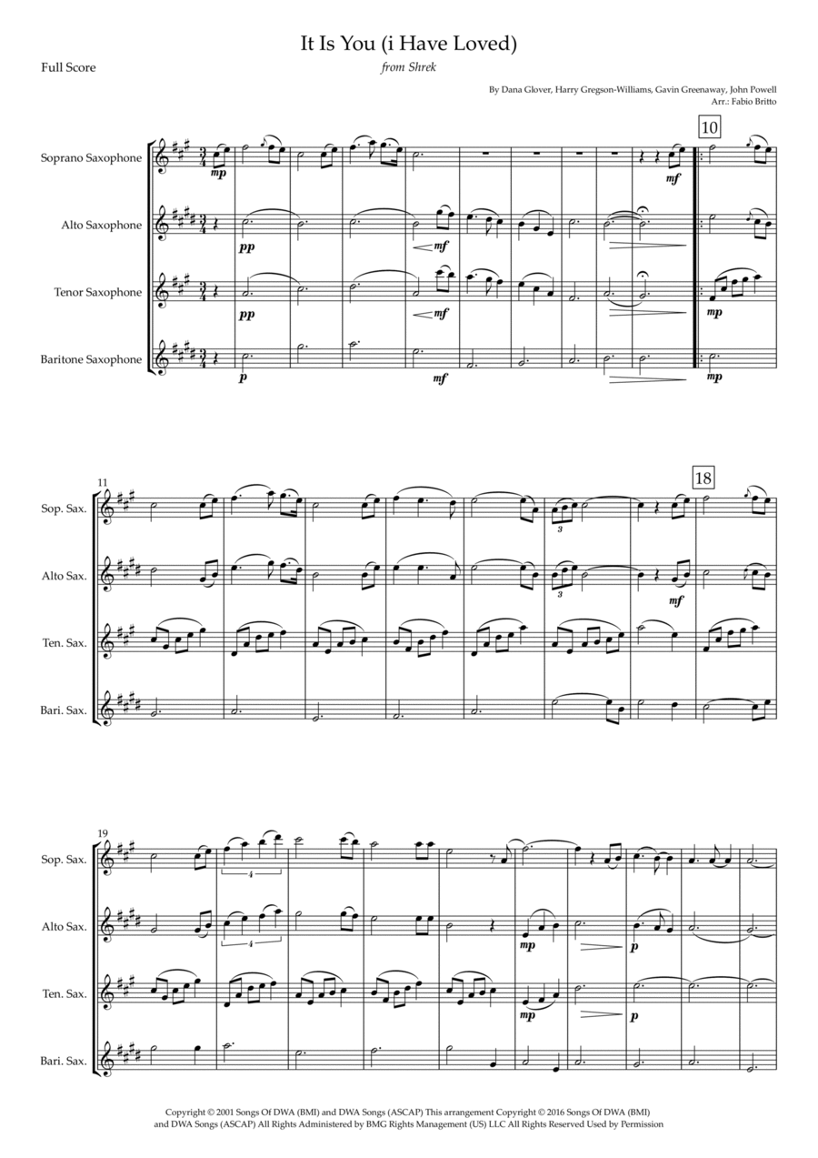 It Is You (i Have Loved) Saxophone Quartet scores gallery preview page 1