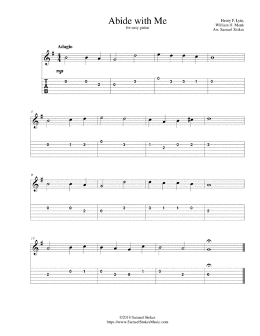 Abide with Me - for easy guitar with TAB Guitar Tablature scores gallery preview page 1