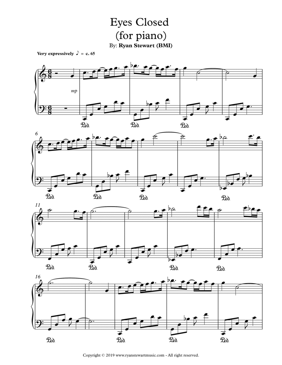 Eyes Closed Piano Solo scores gallery preview page 1