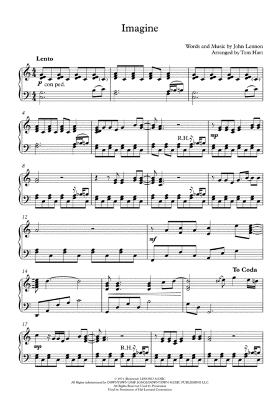 Imagine Piano Solo scores gallery preview page 1