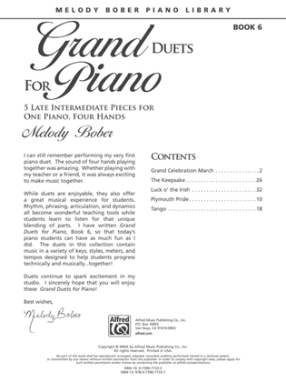 Book cover for Grand Duets for Piano, Book 6: 5 Late Intermediate Pieces for One Piano, Four Hands