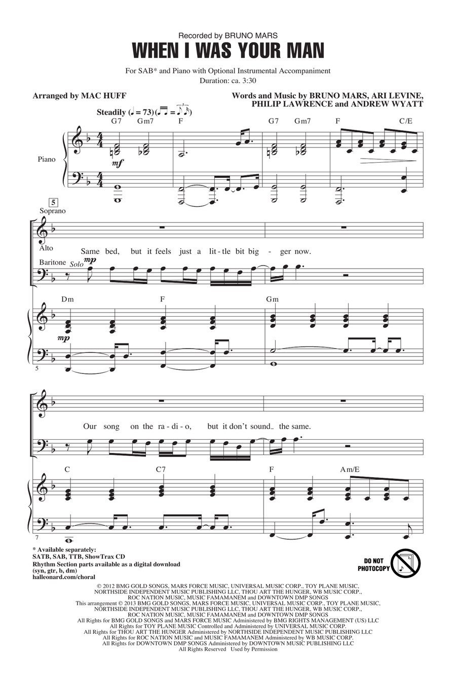 When I Was Your Man (arr. Mac Huff) 3-Part scores gallery preview page 1