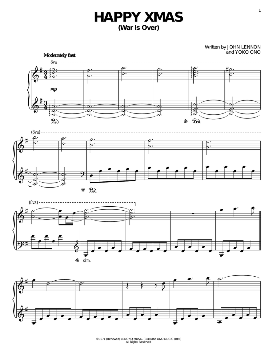 Happy Xmas (War Is Over) Piano Solo scores gallery preview page 1