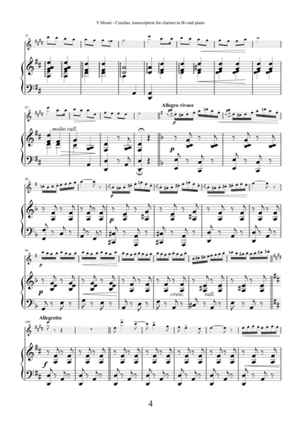 Czardas, gypsy airs by Vittorio Monti, transcription for clarinet and piano