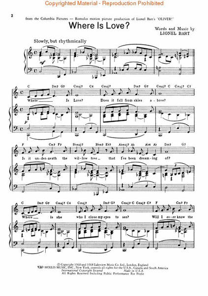 Where Is Love? (from Oliver!) Piano, Vocal - Sheet Music