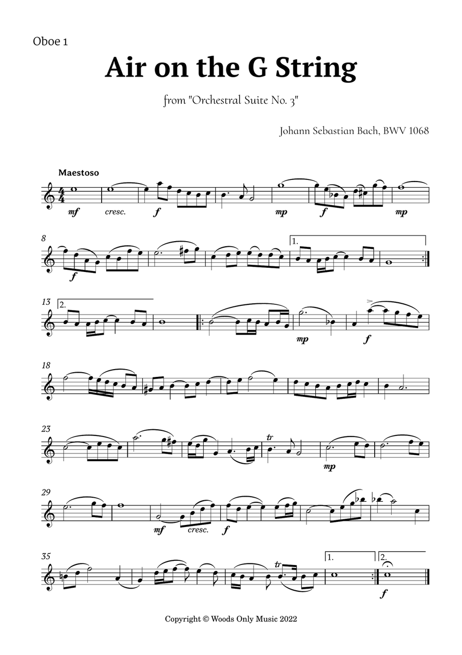5 Famous Songs by Bach for Oboe Quintet Woodwind Quintet scores gallery preview page 5