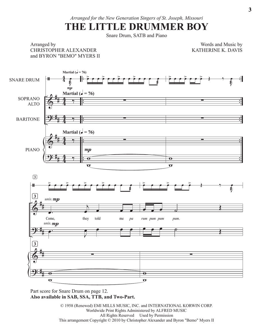 The Little Drummer Boy 4-Part scores gallery preview page 3