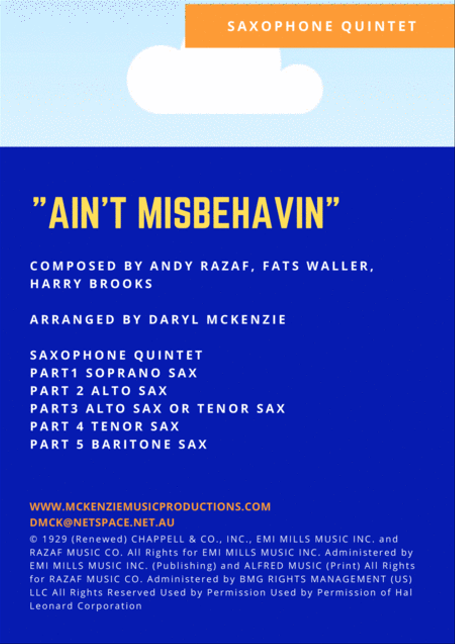 Ain't Misbehavin' Saxophone Quintet scores gallery preview page 1