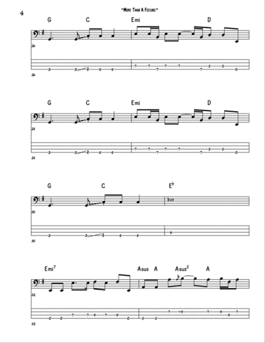 More Than A Feeling Bass Guitar scores gallery preview page 4