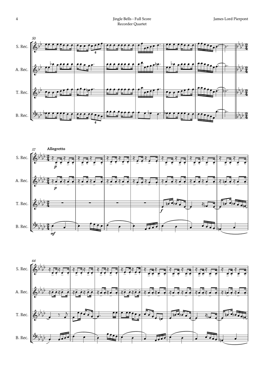 Jingle Bells in Different Styles for Recorder Quartet Soprano Recorder scores gallery preview page 4