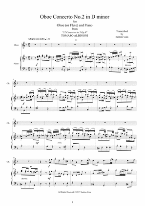 Book cover for Albinoni - Oboe Concerto No.2 in D minor Op.9 for Oboe or Flute and Piano