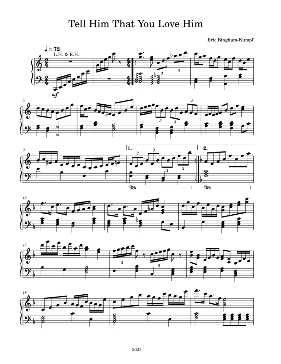 Tell Him That You Love Him Piano Solo scores gallery preview page 1