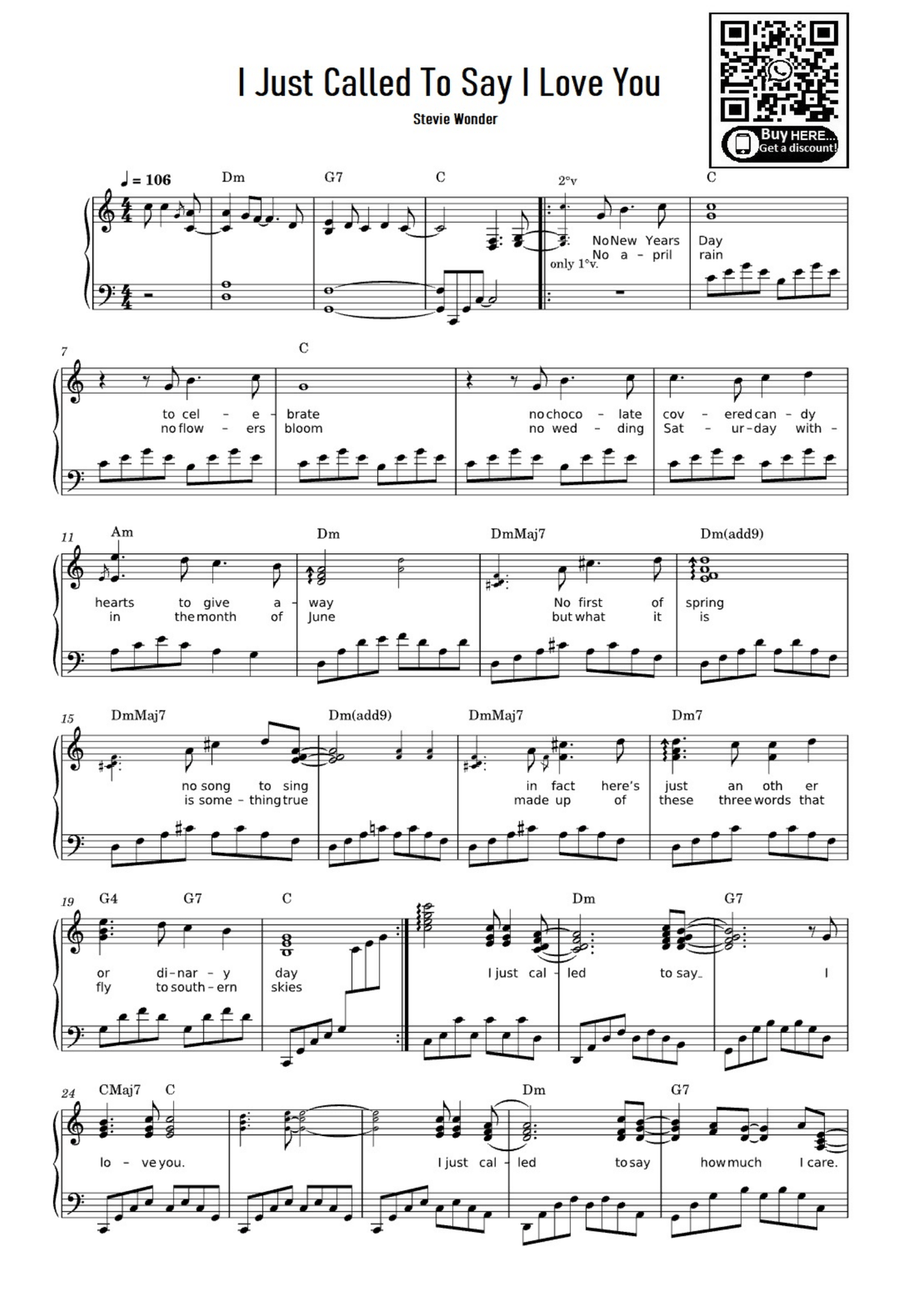 I Just Called To Say I Love You I Just Called To Say I Love You Easy Piano scores gallery preview page 1