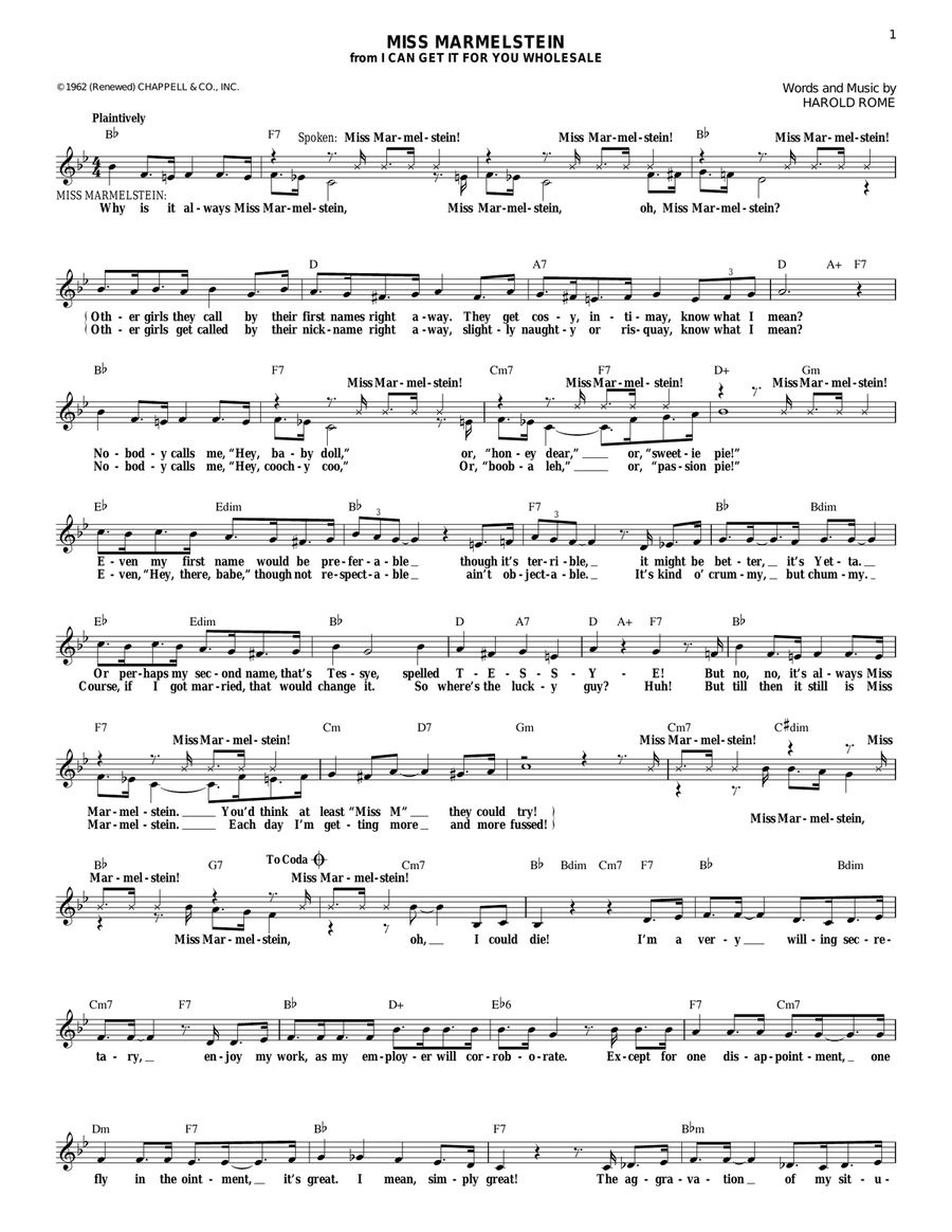 Miss Marmelstein Piano scores gallery preview page 1