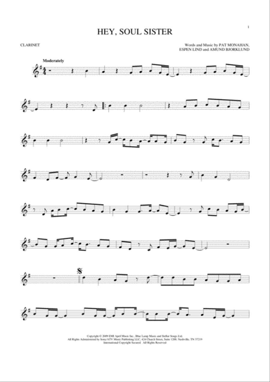 Hey, Soul Sister Clarinet Solo scores gallery preview page 1