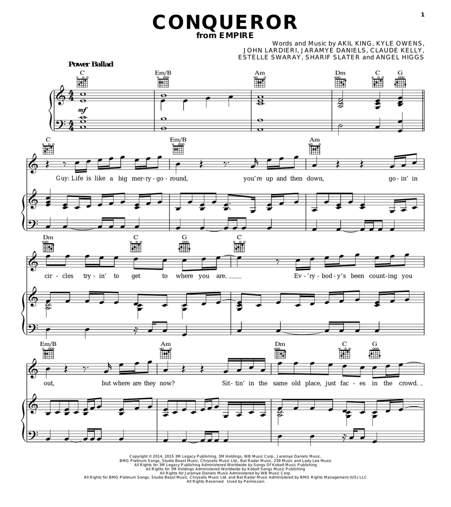 Conqueror Piano, Vocal, Guitar scores gallery preview page 1