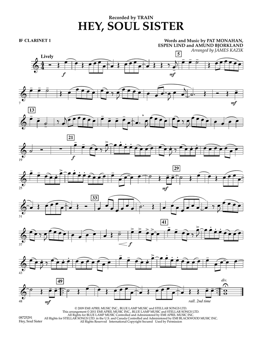 Hey, Soul Sister - Bb Clarinet 1 Concert Band scores gallery preview page 1