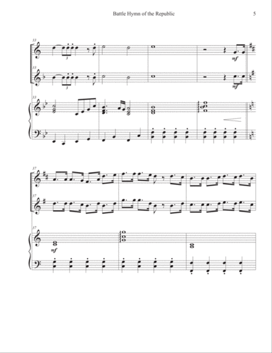 Battle Hymn of the Republic (Trumpet-French Horn-Piano) Brass Duet scores gallery preview page 5