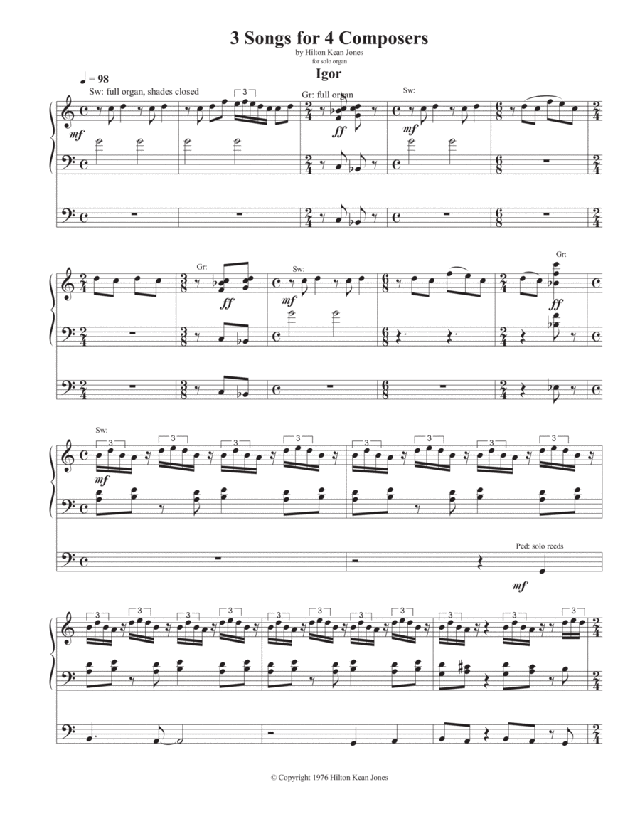 3 Songs for 4 Composers - Igor Organ Solo scores gallery preview page 1