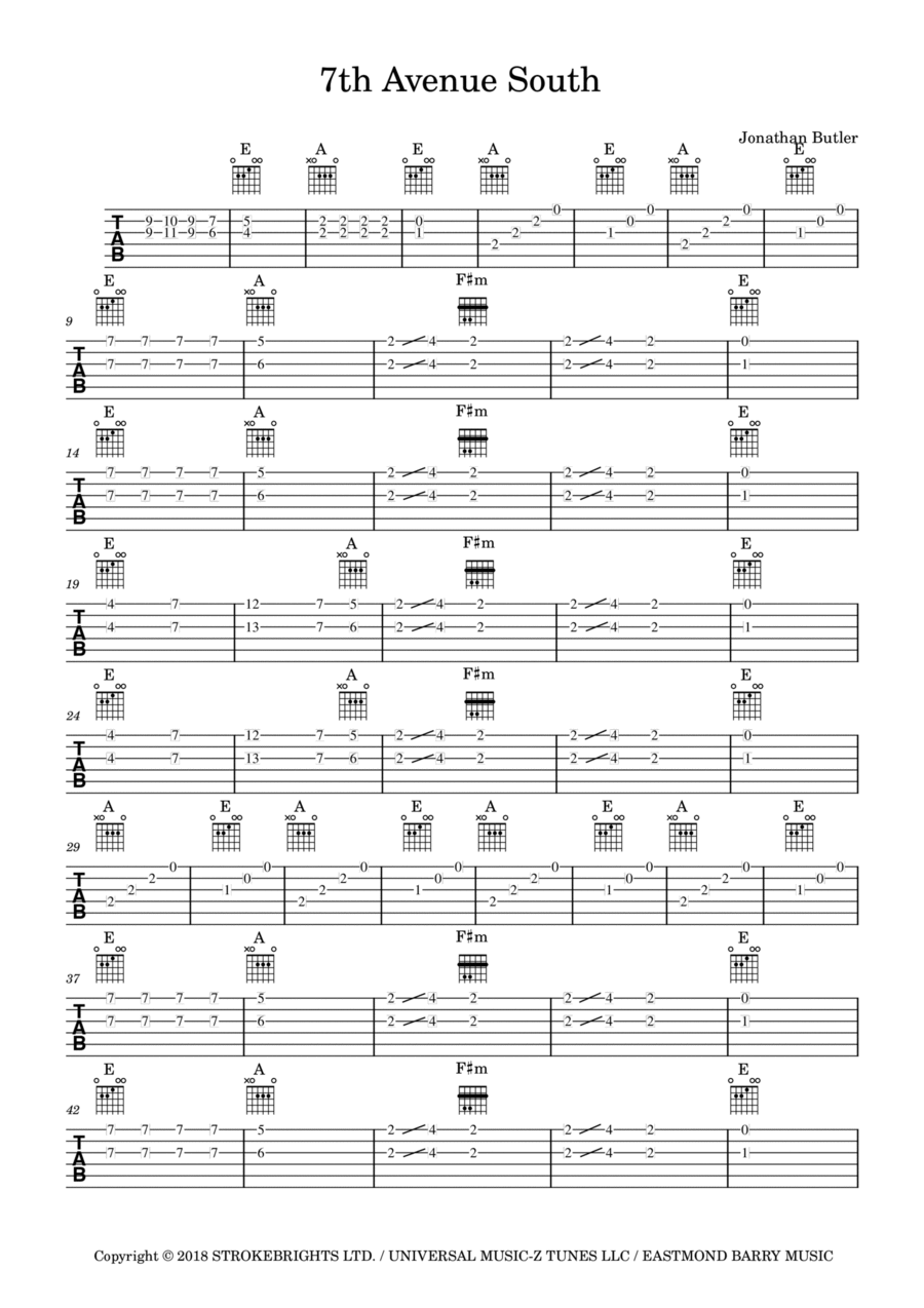 Seventh Avenue South Guitar Tablature scores gallery preview page 1