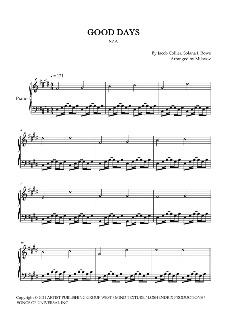 Good Days Piano Solo scores gallery preview page 1