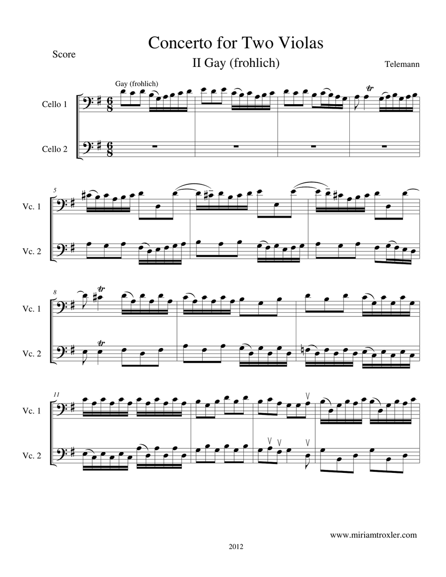 Concerto for Two Violas in G Major, transcription for cellos String Duet scores gallery preview page 3